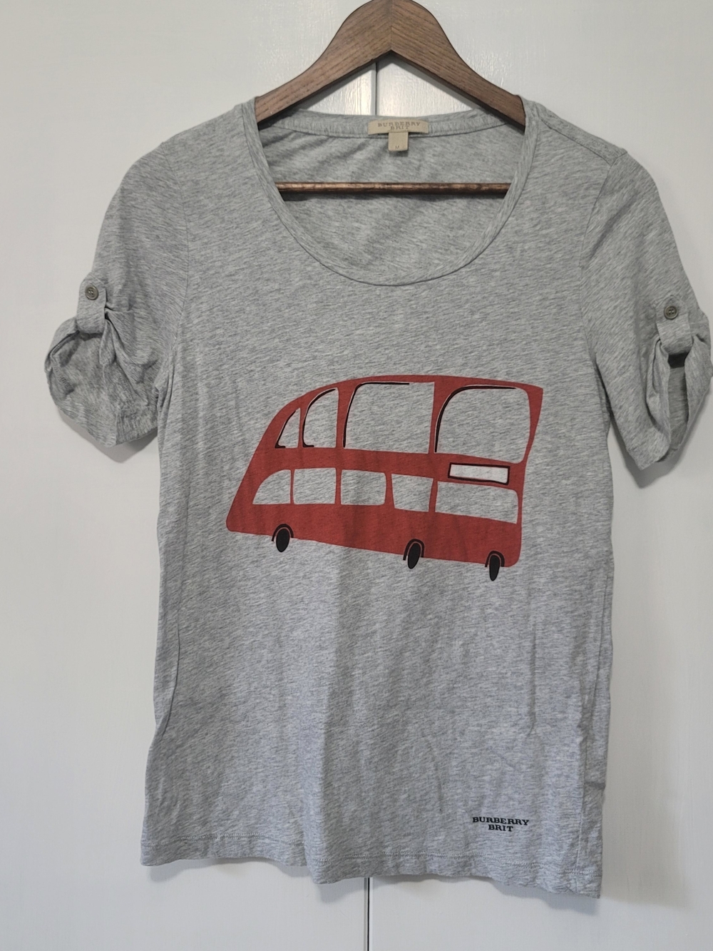 Burberry Gray Tee with Red Bus Graphic